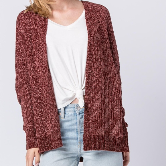 Chenille Open Knit Cardigan Sweater Warm NWT - Picture 2 of 8